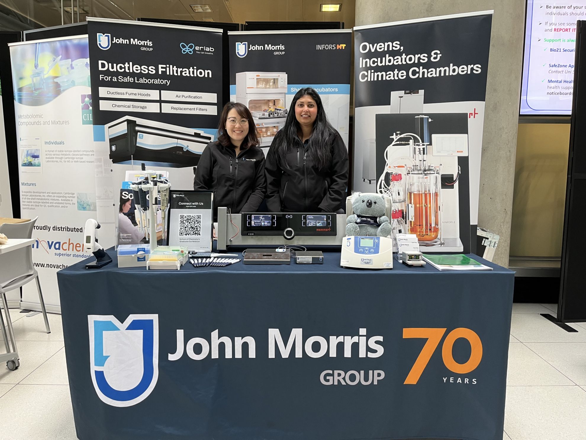John Morris Group team showcasing laboratory solutions at the University of Melbourne Graduate Research Conference 2025 at Bio21 Institute