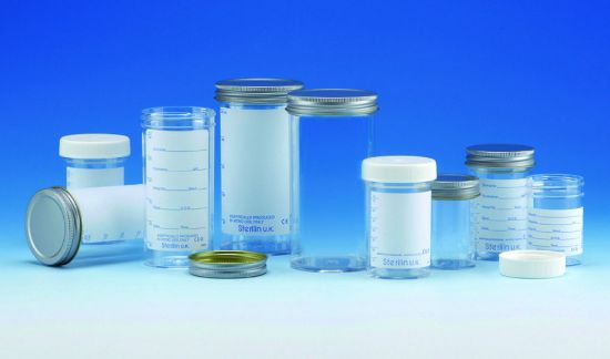 Sample containers 250 ml, PS with metal cap, with label, sterile AS ...