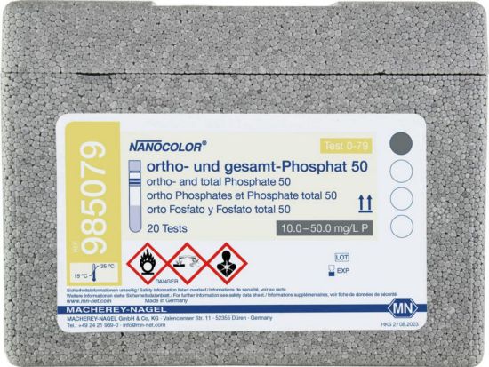 Tube tests NANOCOLOR® ortho- and total PhosphateA maximum in accuracy and precision is granted for the measurement results due to exactly pre-dosed reagents in 16 mm cuvettes and additional reagents. The tests are pre-programmed in photomet_1909708