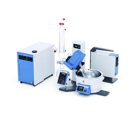 Rotary evaporator package RV 8 pro V CompleteComplete solution for a rotary evaporator setup with the manual base unit including heating bath HB digital and vertical glassware. Digital displays for rotation speed and heating bath temperatur_1918122