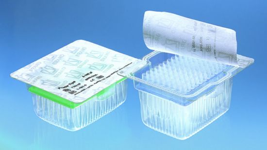 Filter tips, racked in TipRack, sterile, BIO-CERT®Pipette tips and filter tips are manufactured under monitored cleanroom conditions and are automatically packaged. No parting agents or demolding aids are used. Palletised tips and filter ti_1921849