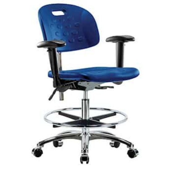 Cole-Parmer Clean Room Blue Polyurethane Bench Height Ergonomic Chair ...
