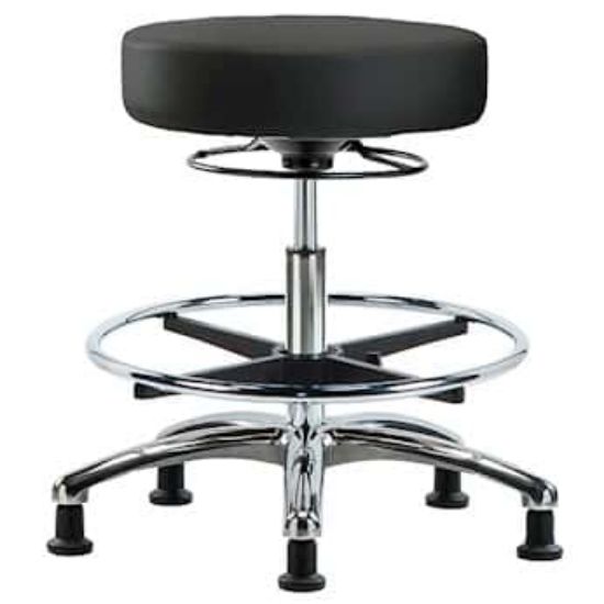 Cole-Parmer Ergonomic Stool, Vinyl, Bench Height, Black, Gliders ...