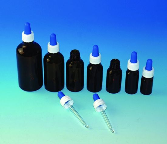 pipetting device with screw cap, suction bulp, blue or red, and glass ...