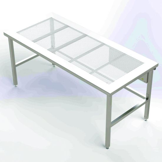 Cleanroom table high- adjustable with a perforated worktop 1200 x 600 x ...