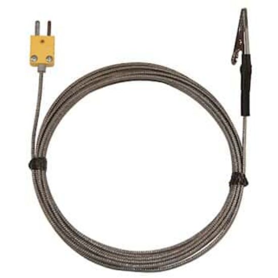 Digi-Sense Type K Alligator Clip Oven Probe, 2" L, Mini Connector, Exposed Junction, 10 ft SS Braid Cable_1105408