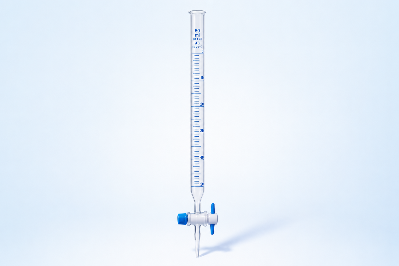 Class AS glass burette with stopcock, used for common laboratory titration applications