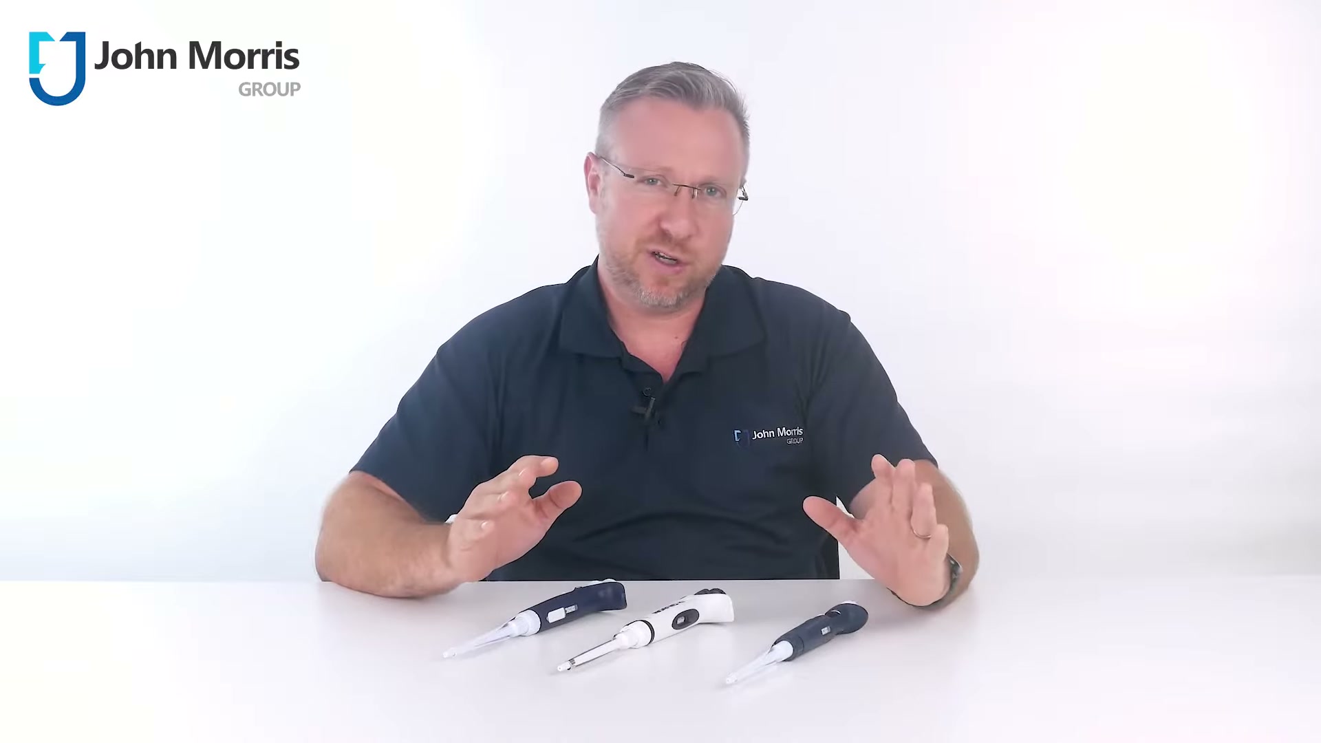 Three Gilson pipette models lined up for comparison, still from the John Morris Group video