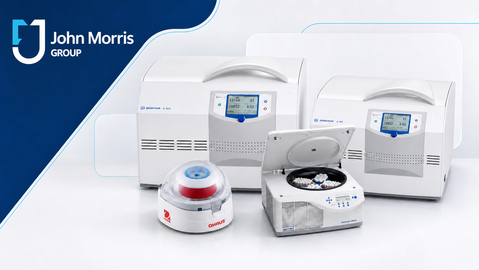 Benchtop laboratory centrifuges lined up in a New Zealand laboratory setting
