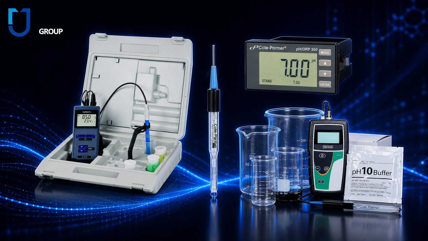 pH meter buying guide banner, benchtop and portable pH meters side by side