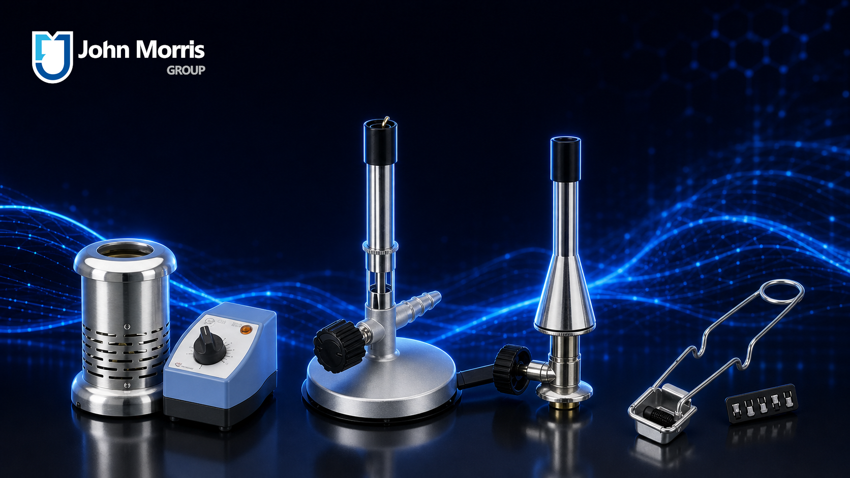 Bunsen burner alight on a laboratory bench, blue flame