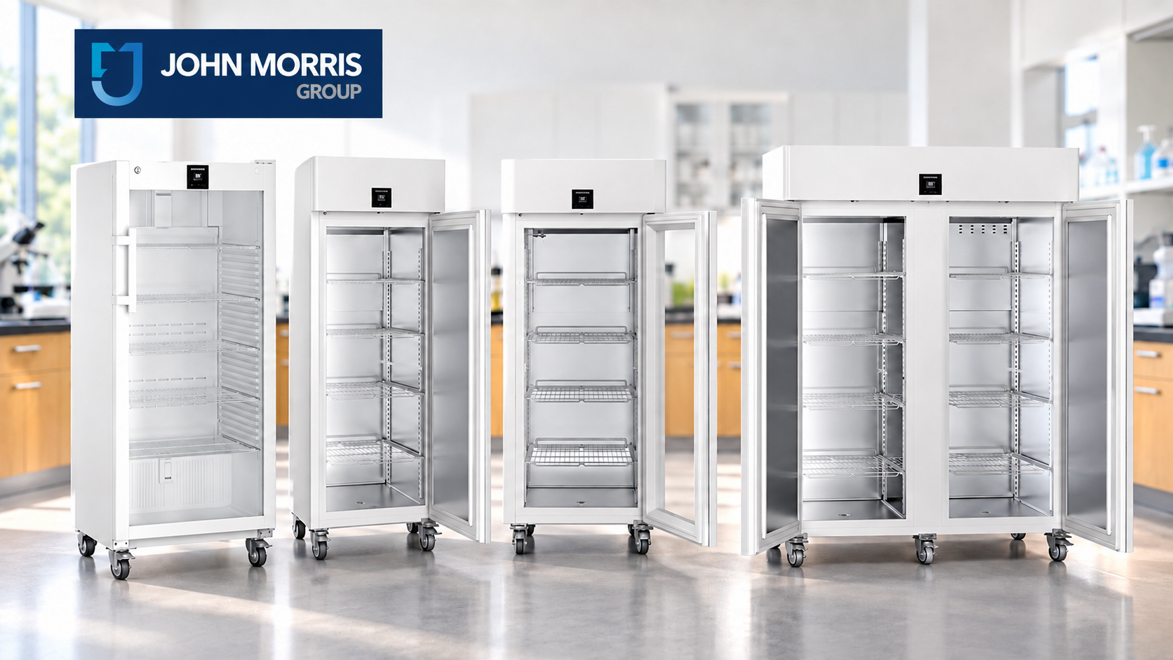 Vaccine fridge storing vials at a stable 2 to 8 degrees Celsius