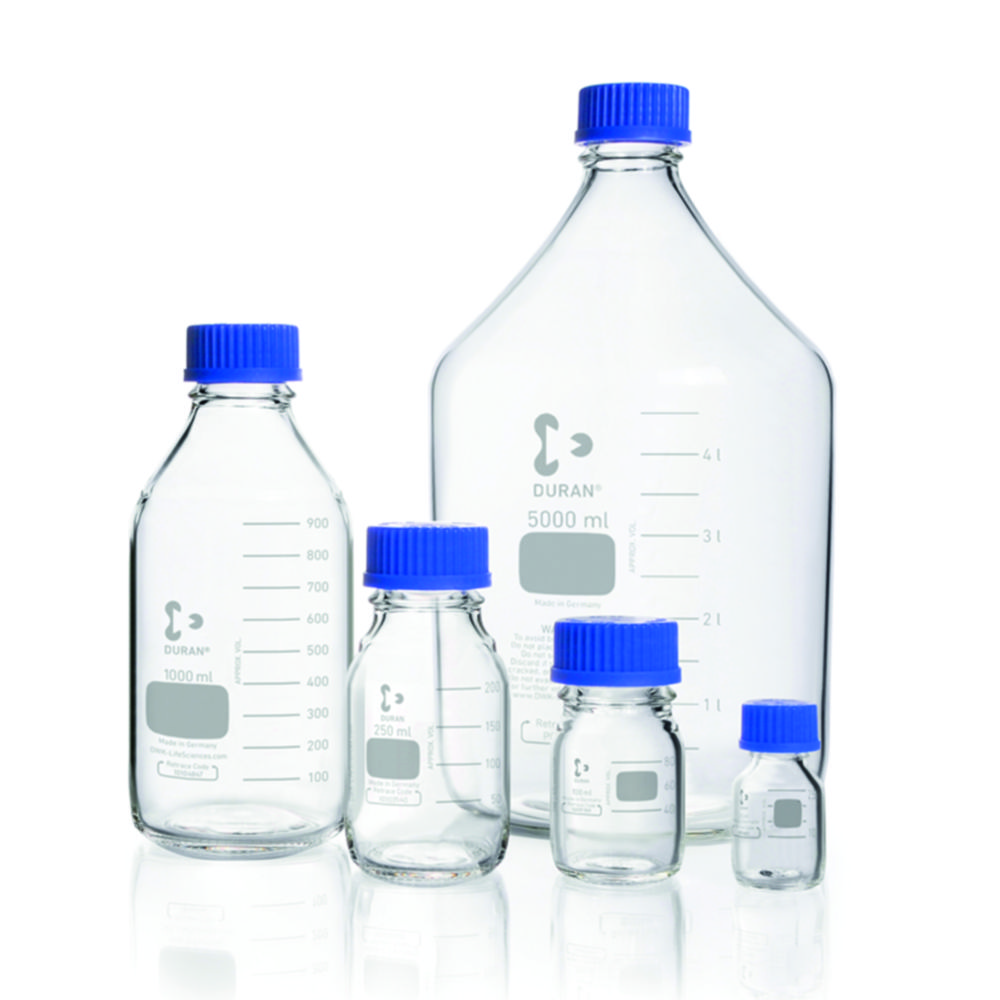 Laboratory bottle 750 ml, clear glass GL45, with division, with cap and ...