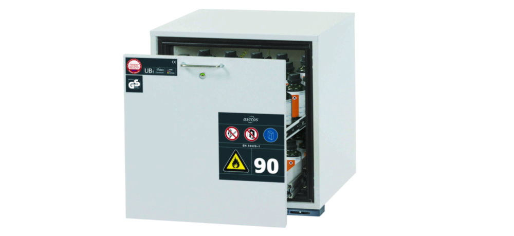 Safety fundament cabinet type 90, UB90.060.059.S with 1 drawer, RAL 7035 light grey, 590x570x600mm, incl. 1 plate insert, second level drawer