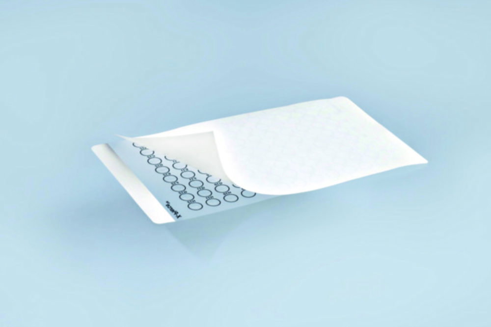Sealing film for microplates with pre-cut zone, vinyl, pack of 100