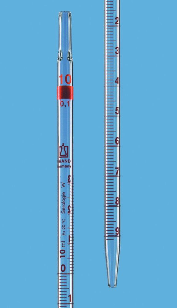 Vol.pipette 25 ml : 0,1 ml serology, full drain, AR glass, amber graduated, with DAkkS certificate