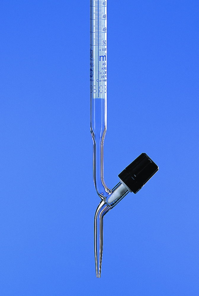 Burettes 25:0,05ml with straight PTFE screwthread stop cock, Borosilicate 3.3, cl.AS, blue graduations pack of 2
