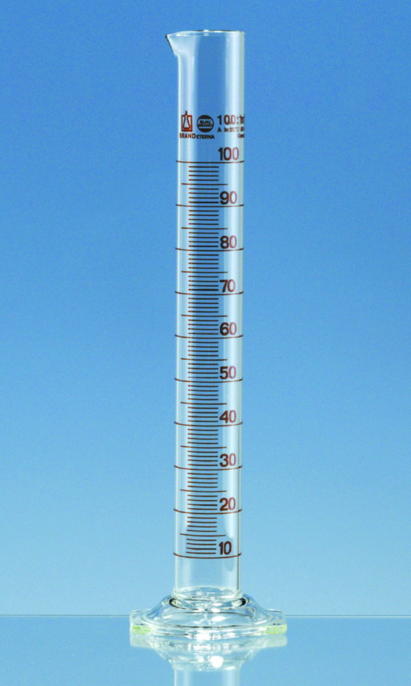 Measuring cylinder 1000 ml, high form BLAUBRAND-ETERNA, Cl. AS, CoC, DURAN, Main point ring pitch, with single certificate