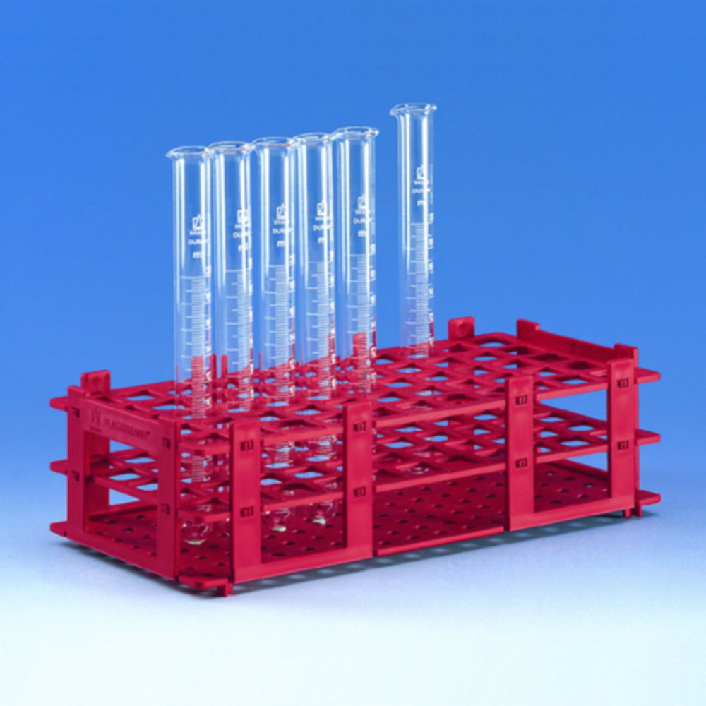 Test tube racks,PP,for 25 mm diam.,4x8 tubes red pack of 5
