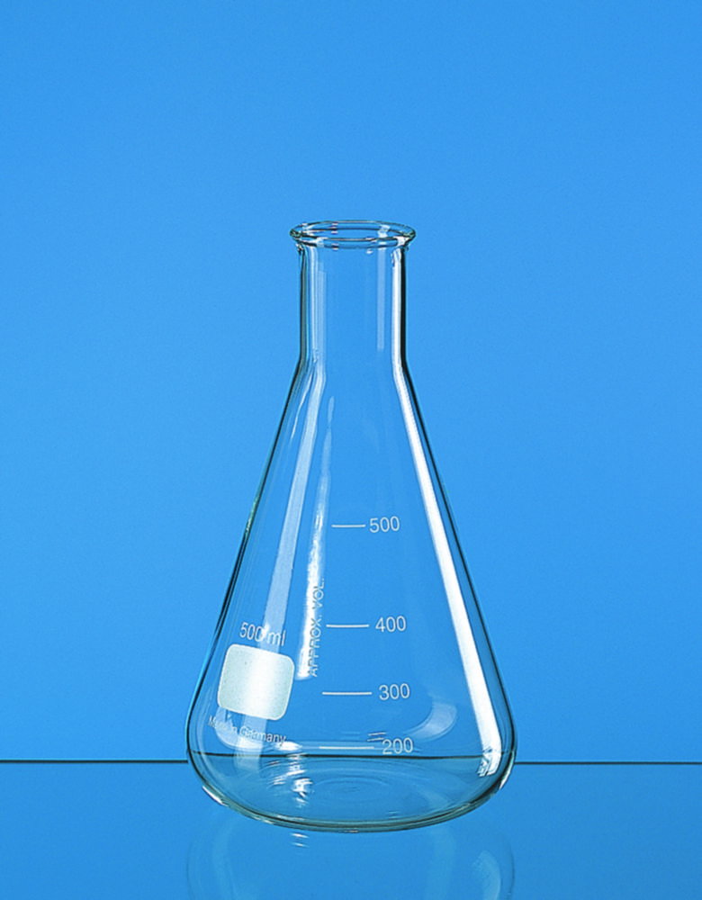 Erlenmeyer flask 50 ml Narrow neck, Boro 3.3, with beaded rim and graduation, pack of 10