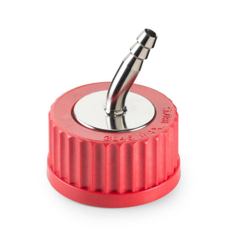 Connection cap system GL 45 red PBT screw-cap with 1 ports (stainless steel)