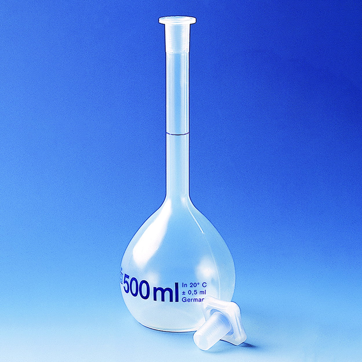 Volumetric flask 250 ml, PMP class B, NS 19/26, with PP stopper