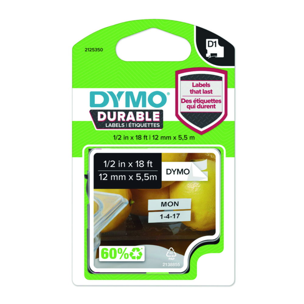 DYMO® D1-Tape Vinyl (High Performance), 12mm x 5,5m, black on white