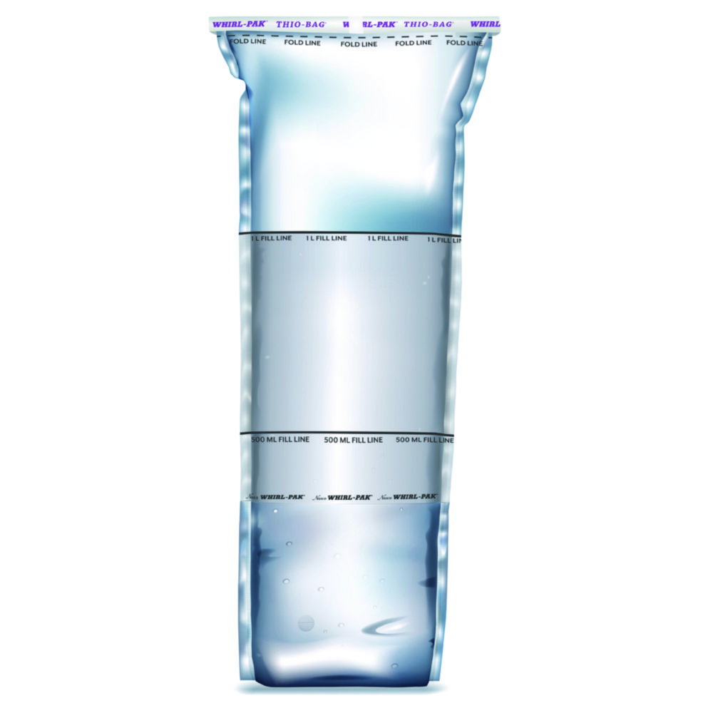 Whirl-Pak® sample bag 150x380 mm Stand-Up, Thio-Bags with sodium thiosulfate tablet Volume 1000 ml, PE, sterile, pack of 100