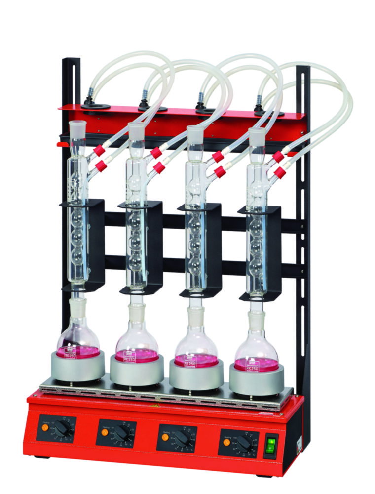 Serial heating unit RH 504 for reflow distillation, 4 heating places for 500ml round flasks, cpl.