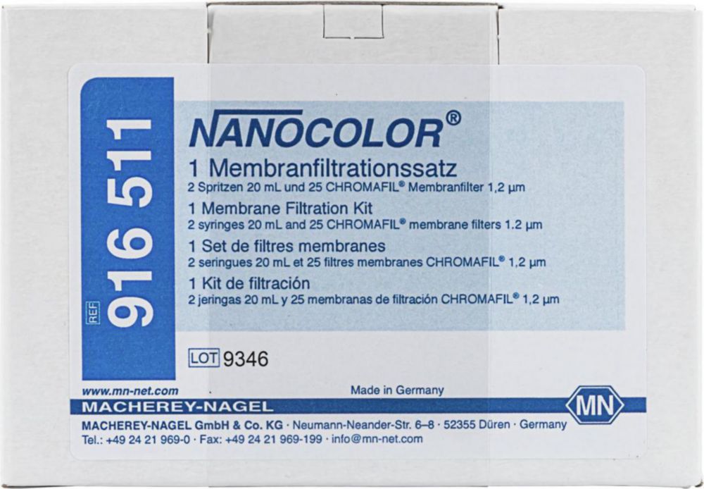 NANOCOLOR Membrane filtration kit consisting of: 2 syringes 20 ml, 25 CHROMAFIL membrane filters 1,2 µm