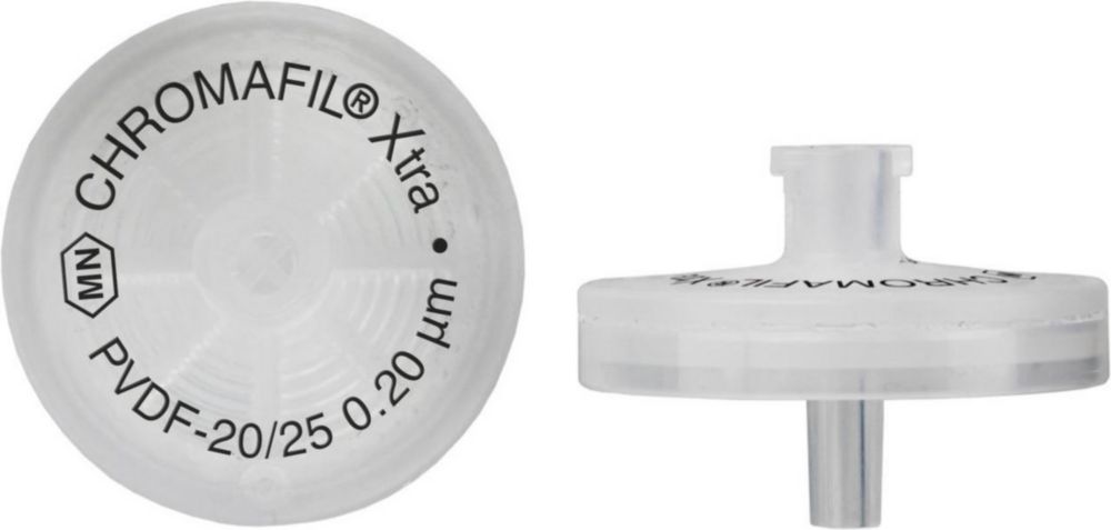 CHROMAFIL Xtra disposable filter PVDF-20/25 polyvinylidene difluoride, 0.2 µm, 25 mm, colourless PP-case, labelled, pack of 100
