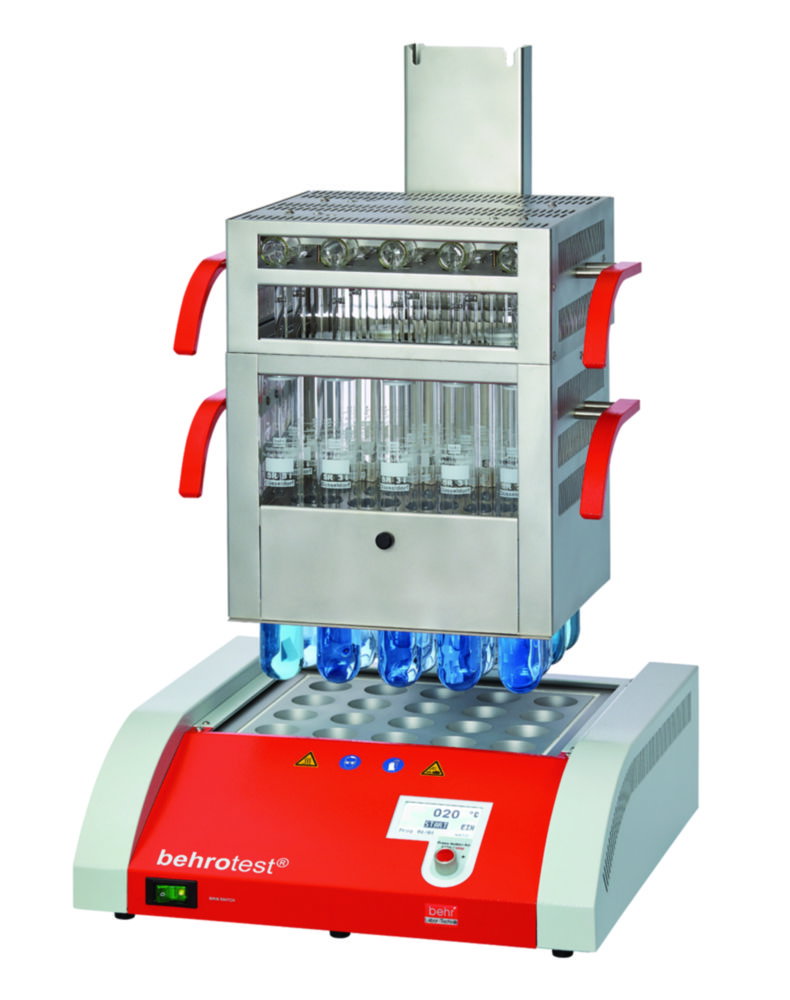 Kjeldahl digestion unit K 20 in up to 20 places, incl. sample rack, for 250 ml vessels and fume collector