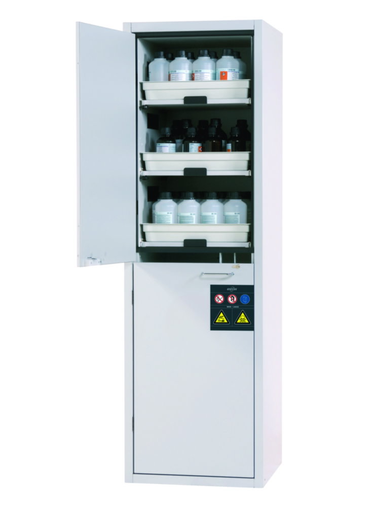 Safety cabinet SL-CLASSIC 597 x 603 x 1965 mm (WxDxH), swing doors grey RAL 7035, 6 pull-out shelves with trays