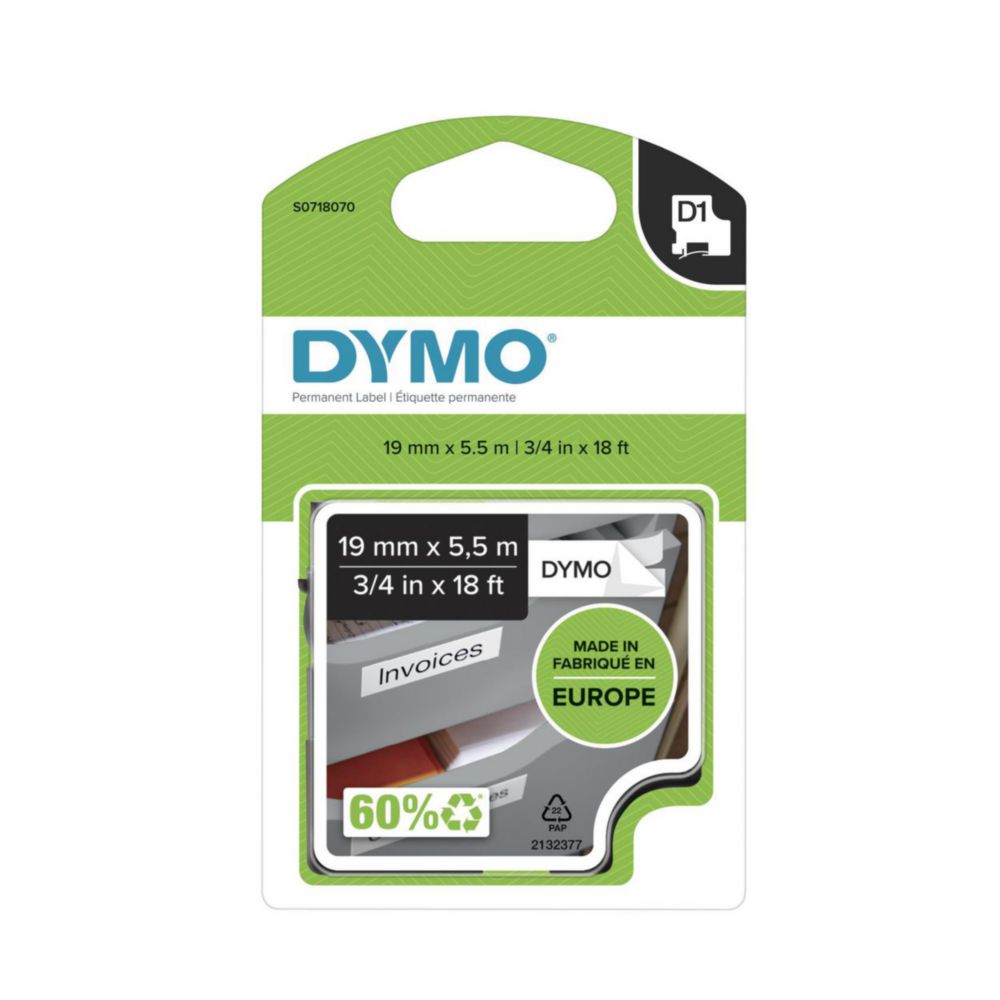 DYMO® D1-Tape Polyester (High Performance), 19mm x 5,5m, black on white