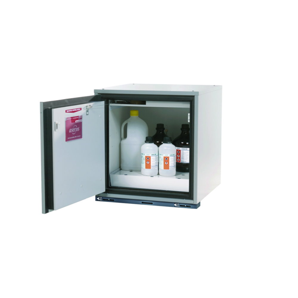 Saftey base cabinet UB-T-90 TL 600x590x570 (HxWxD), RAL 7035, incl. plate insert and bottom collecting sump