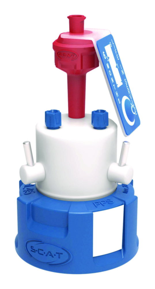 SafetyCap II, V2.0, GL45 with 2x shut-off, 2x PFA-fitting 3,2 mm OD + air valve