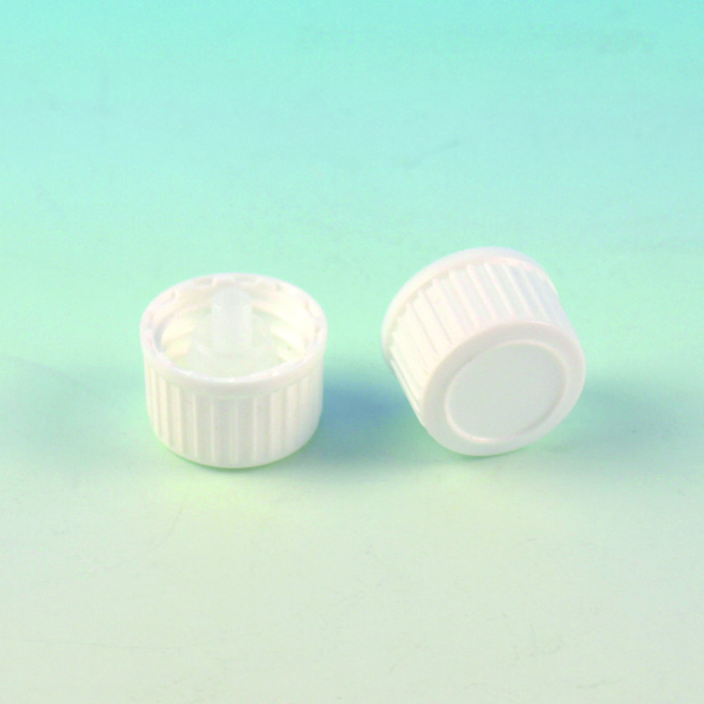 Drop screw cap UNI 2 DIN 18, slowly dropping, 2 holes, white, for Nr. 41314...