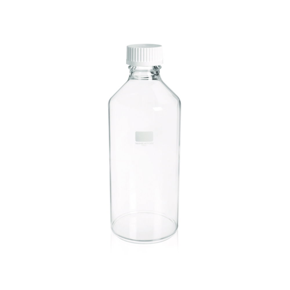 Roller bottles 1760 ml, with 45 mm white polypropylene screw cap with inner sealing ring and pouring ring made of polypropylene,
