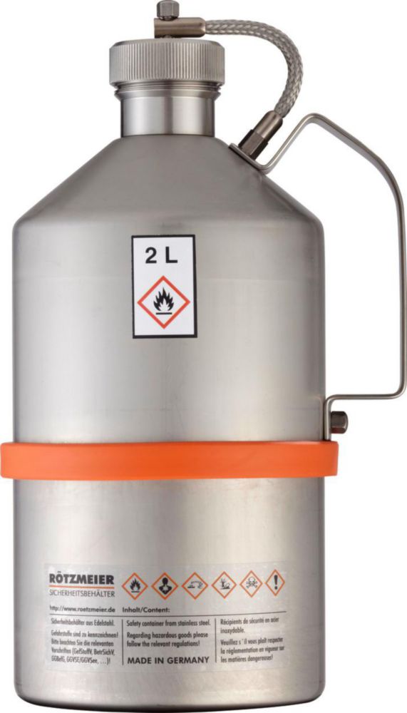 Safety can 2 ltr. with flame safeguard and screw lid 1 1/4" unpolished, without shaft