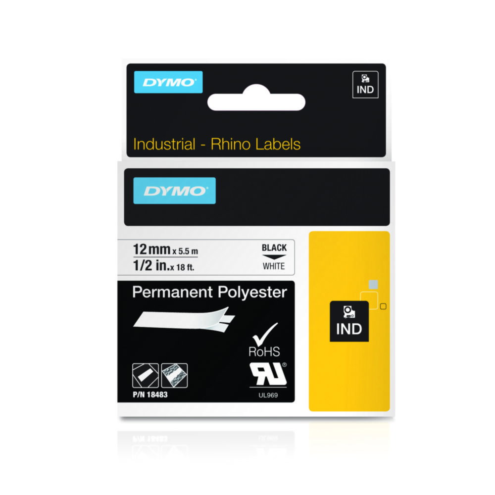 DYMO® Original IND-Tape for Rhino, 12mm x 5,5m, Permanent Polyester, black on white