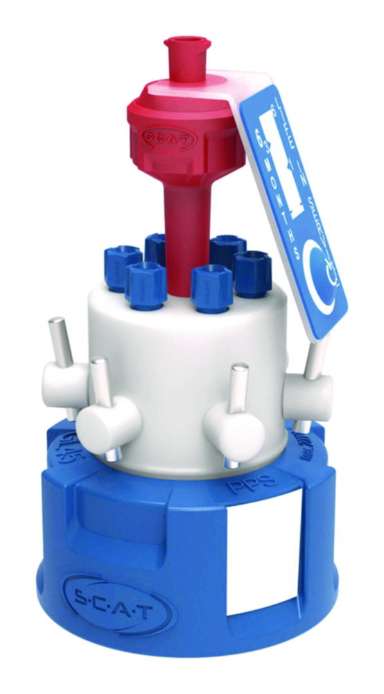 SafetyCap VI, V2.0, GL45 with 6x shut-off, 6x PFA-fitting 3,2 mm OD + air valve