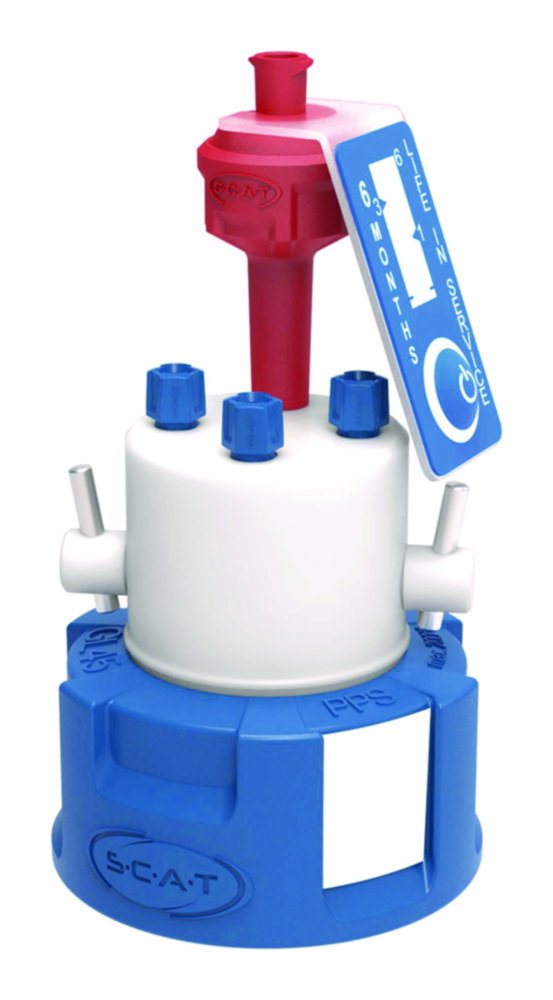 SafetyCap III, V2.0, GL45 with 2x shut-off (combined), 3x PFA-fitting 3,2 mm OD + air valve