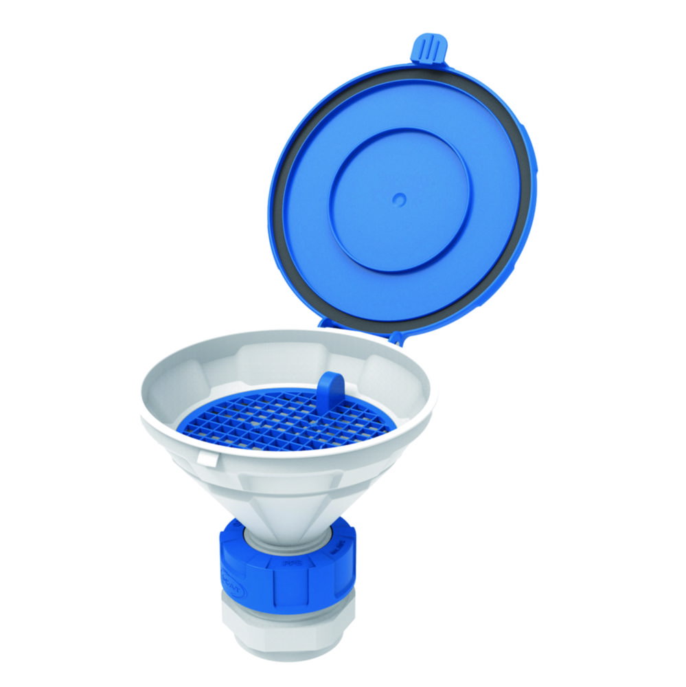 Funnel with lid "MARCO", V2.0, S51, PE-HD, with removable sieve, Ø 140 mm