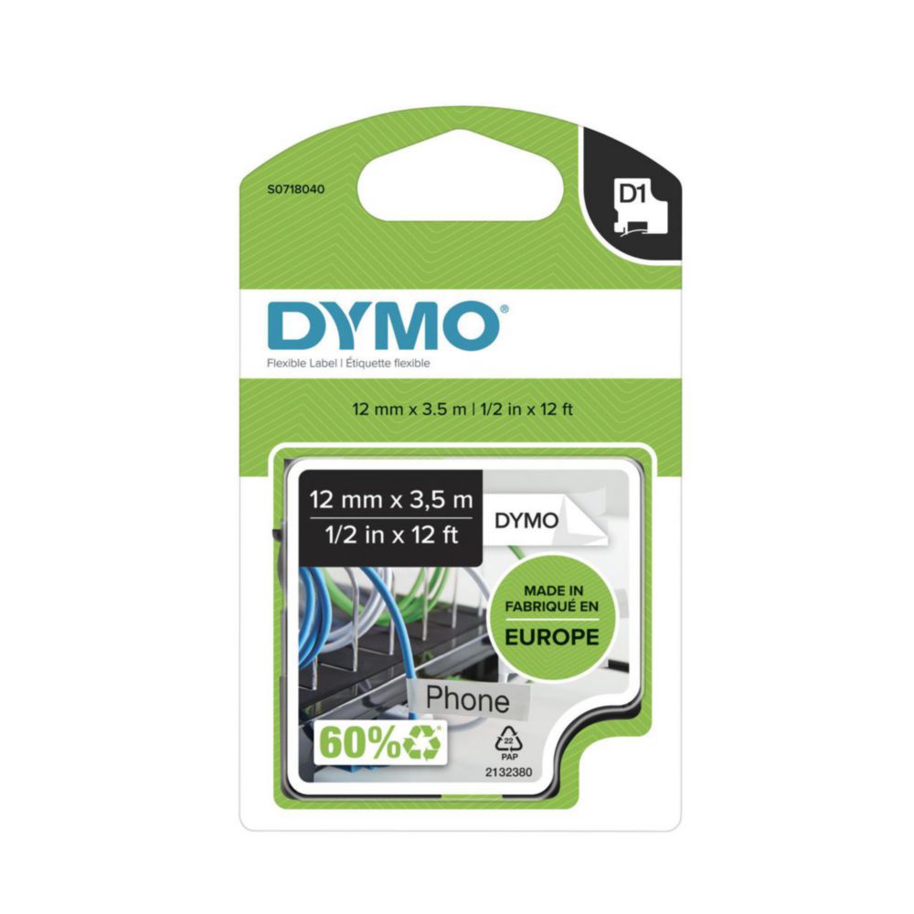DYMO® D1-Tape Nylon (High Performance), 12mm x 3,5m, black on white