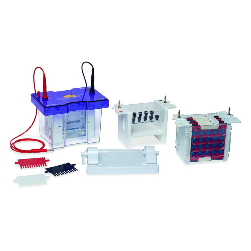 omniPAGE mini, 100x100 mm, CLAMP VERSION incl. glass plates with bonded 1 mm thick spacers 2 x 12 1 mm sample combs, cooling pack,