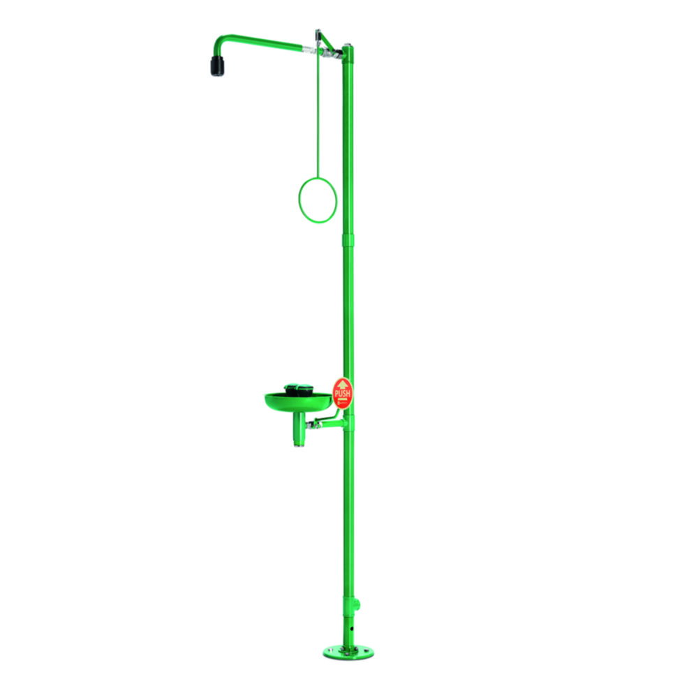 Body emergency shower ClassicLine with safety eye-shower with catching bowl, bottom mounting