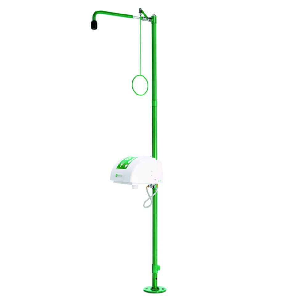 Body safety shower ClassicLine with eye/face shower with catch basin and cover, for floor mounting