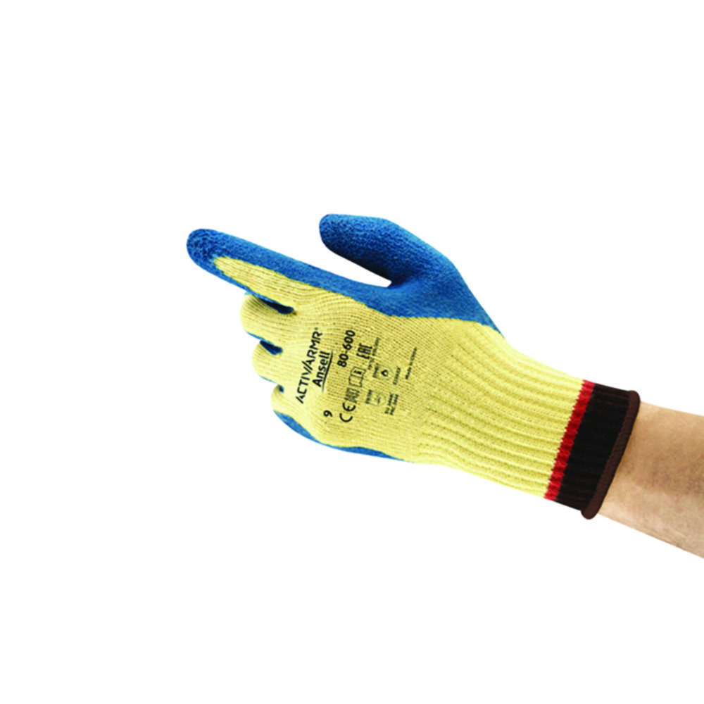 Gloves ActivArmr®, size 8 knitted cuff made aramid fibre and interior wall coating of latex, 245-265 mm, yellow/blue, pair
