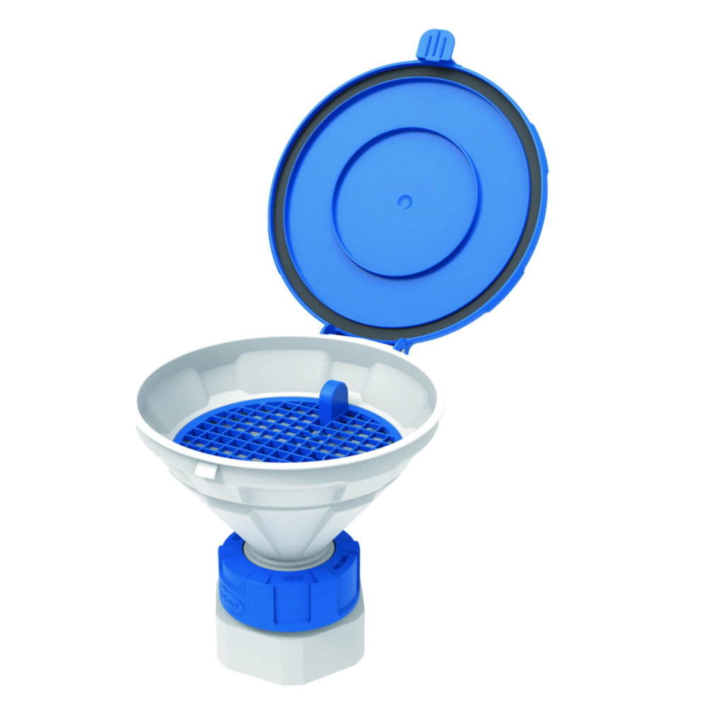 Funnel with lid "MARCO", V2.0, S65, PE-HD, with removable sieve, Ø 140 mm