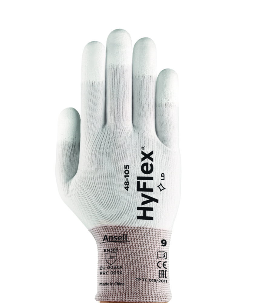 Gloves HyFlex®, size 9 white, nylon-/polyester-backing fabric, 210-265mm, with fingertips coating, pair